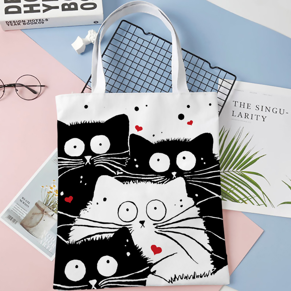 Linen Bag Bulk - Cute Cat Shopping Grocery Reusable School