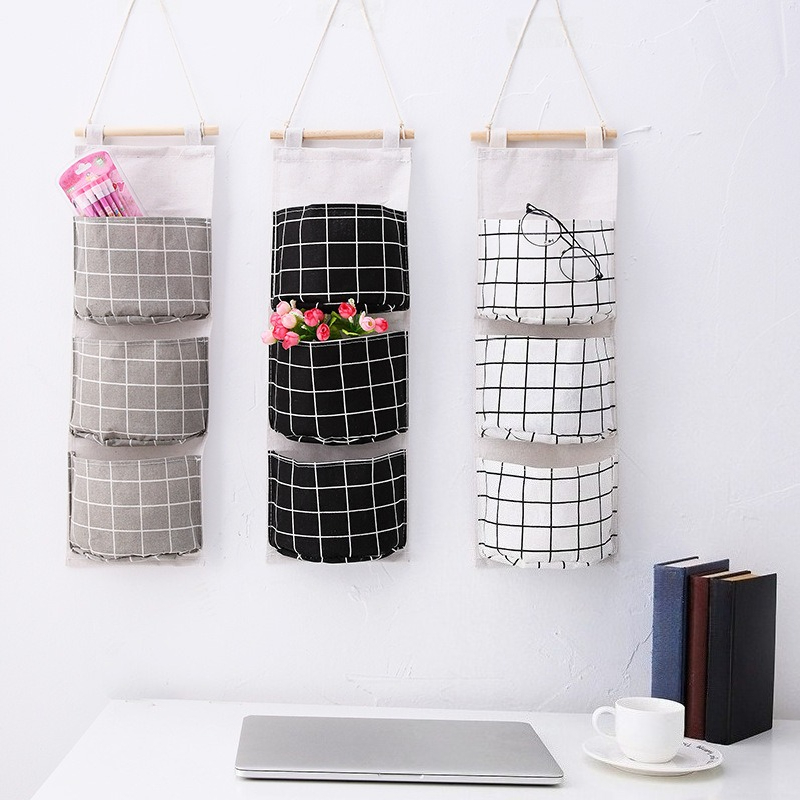 Linen Bag Bulk - Plaid Cotton Linen Hanging Storage Bag